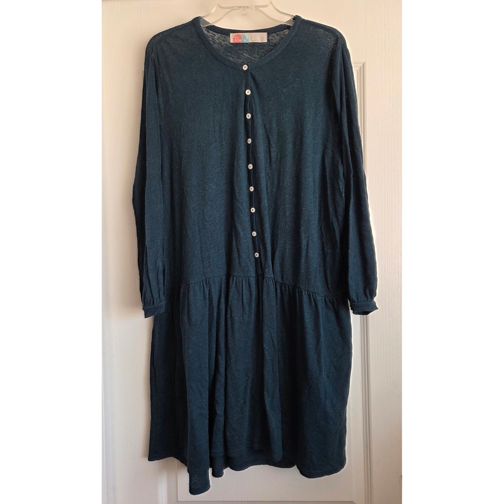 Free People Beach Take Me There Teal Linen Blend Button Tiered Mini Dress Sz S - Picture 2 of 7